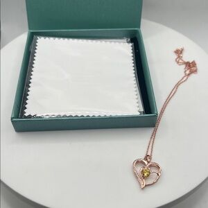 OR old rubin rose gold heart necklace with yellow stone stamped S925 16” - 18”